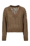 Brunello Cucinelli Silk And Linen V-neck Sweater In Brown