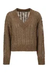 Brunello Cucinelli Silk And Linen V-neck Sweater In Brown