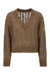 Brunello Cucinelli Silk And Linen V-neck Sweater In Brown