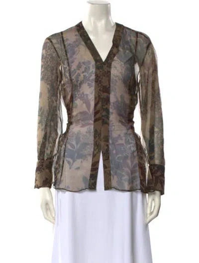 Pre-owned Brunello Cucinelli Silk Animal Print Blouse In Blue