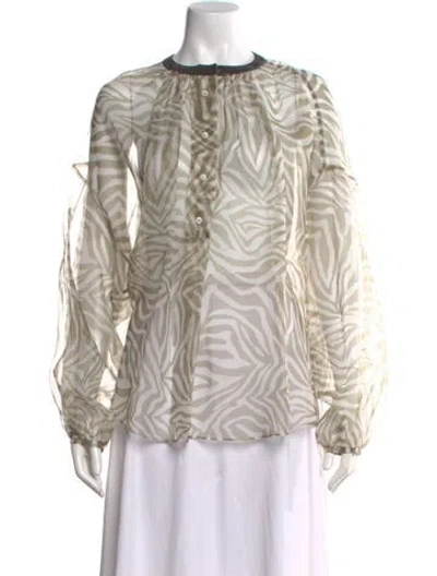 Pre-owned Brunello Cucinelli Silk Animal Print Blouse W/ Tags In Green