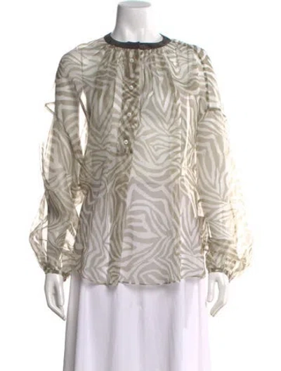 Pre-owned Brunello Cucinelli Silk Animal Print Blouse W/ Tags In Green