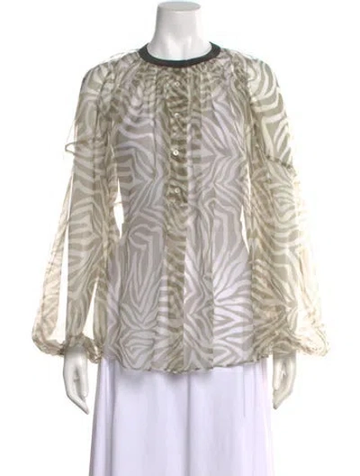 Pre-owned Brunello Cucinelli Silk Animal Print Blouse W/ Tags In Green