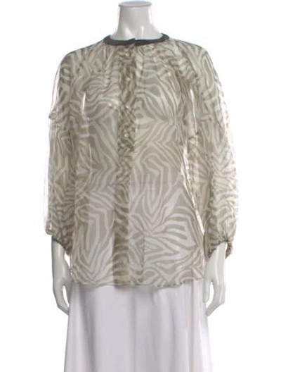 Pre-owned Brunello Cucinelli Silk Animal Print Blouse W/ Tags In Neutral