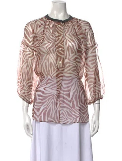 Pre-owned Brunello Cucinelli Silk Animal Print Blouse W/ Tags In Red