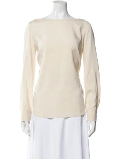 Pre-owned Brunello Cucinelli Silk Bateau Neckline Top In White