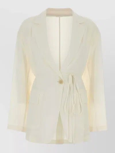 Brunello Cucinelli Silk Blazer Tailored Waist Tie Detail In White