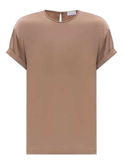Brunello Cucinelli Silk-blend Blouse In Brown