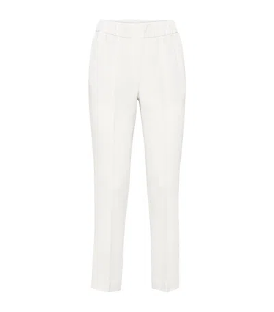 Brunello Cucinelli Silk-blend Cady Slim Trousers In White