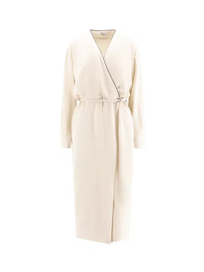 Brunello Cucinelli Silk Blend Long Dress In Neutral