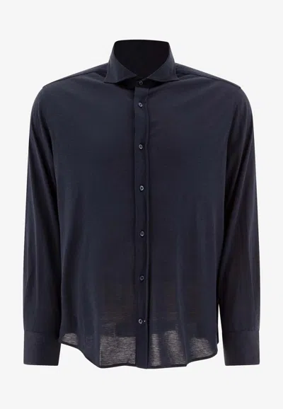 BRUNELLO CUCINELLI SILK-BLEND LONG-SLEEVED SHIRT