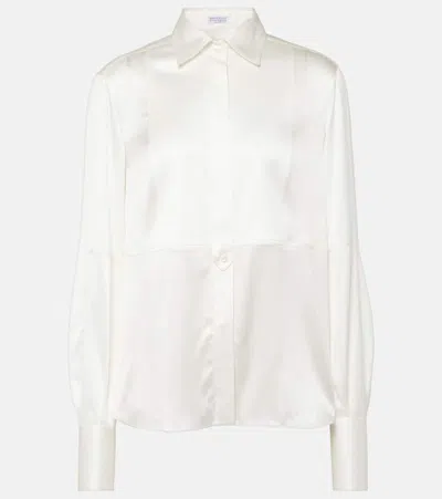 Brunello Cucinelli Silk-blend Satin Blouse In Weiss