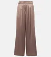Brunello Cucinelli Silk-blend Satin Wide-leg Pants In Brown