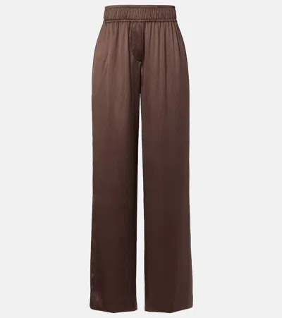 Brunello Cucinelli Silk-blend Satin Wide-leg Pants In Brown