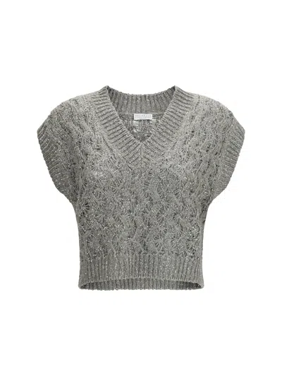 Brunello Cucinelli Silk Blend Sequined Vest In Green