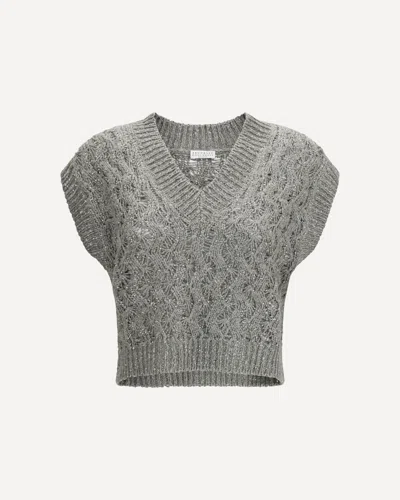 Brunello Cucinelli Silk Blend Sequined Vest In Green