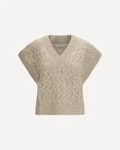 Brunello Cucinelli Silk Blend Sequined Vest In Neutral