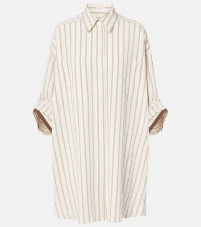 Brunello Cucinelli Silk-blend Shirt In Panama/nero/tabacco