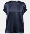 Brunello Cucinelli Silk-blend T-shirt In Blue