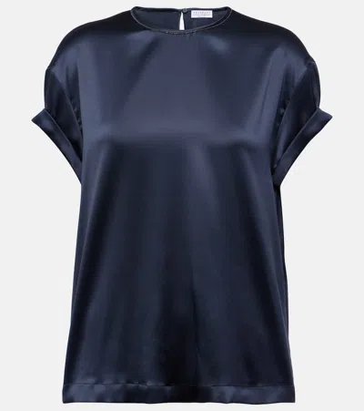 Brunello Cucinelli Silk-blend T-shirt In Blue