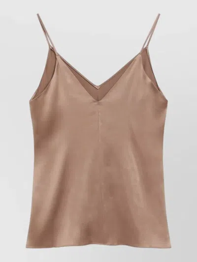 Brunello Cucinelli Silk Blend Tank Top V Neckline In Brown