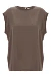 Brunello Cucinelli Silk Crewneck Blouse With Back Button Closure