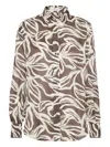 Brunello Cucinelli Collared Floral Pattern Long Sleeves Cuffed Top In Brown