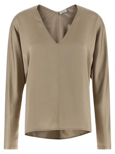 Brunello Cucinelli Silk Blouse In Neutral