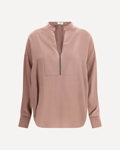 Brunello Cucinelli Embellished Silk Blouse In Pink