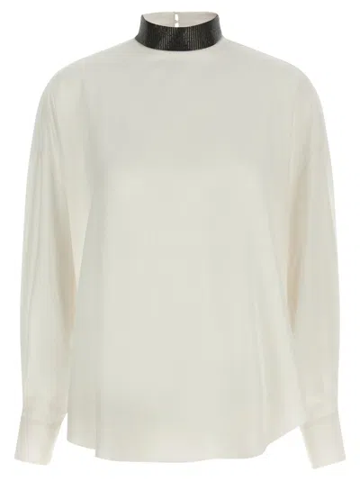 Brunello Cucinelli Silk Blouse Shirt And Blouse Beige In White