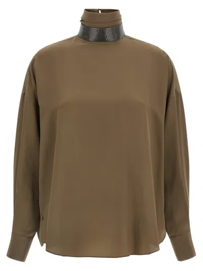 BRUNELLO CUCINELLI SILK BLOUSE SHIRT AND BLOUSE BROWN