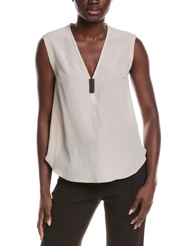 Brunello Cucinelli Bead-embellished Silk Crepe De Chine Top In Beige