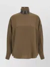 Brunello Cucinelli Silk Blouse With High Collar And Keyhole Back In Brown