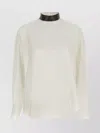 Brunello Cucinelli Silk Blouse With High Collar And Keyhole Back In White
