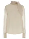 Brunello Cucinelli Silk Blouse With Diamond Cut Brass In Neutral