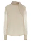 Brunello Cucinelli Silk Blouse With Lavallière Sweaters And Cardigans White In Neutral