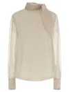 Brunello Cucinelli Silk Blouse With Lavallière Sweaters And Cardigans White In Neutral