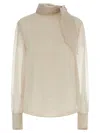 Brunello Cucinelli Silk Blouse With Diamond Cut Brass In White