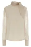 Brunello Cucinelli Silk Blouse With Lavallière Sweaters And Cardigans White In White