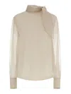 Brunello Cucinelli Silk Blouse With Lavallire In Brown