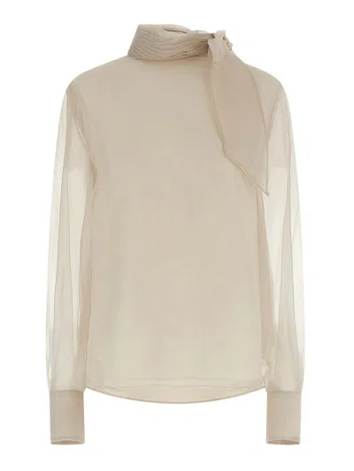 BRUNELLO CUCINELLI SILK BLOUSE WITH LAVALLIRE