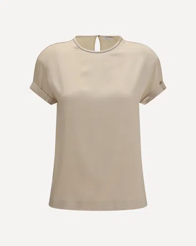 Brunello Cucinelli Silk Blouse With Monili Chain In Neutral