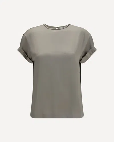 Brunello Cucinelli Silk Blouse With Monili Chain In Gray