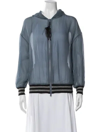 Pre-owned Brunello Cucinelli Silk Bomber Jacket In Blue