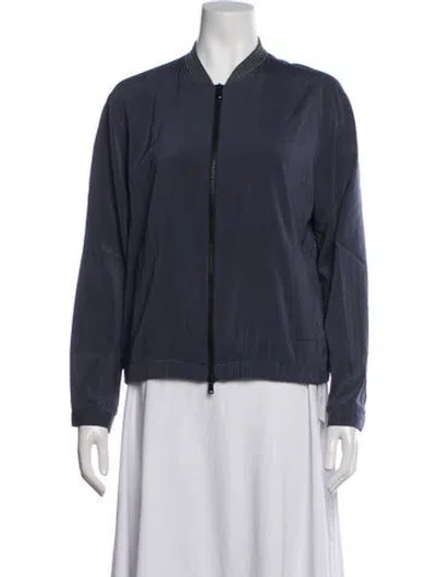 Pre-owned Brunello Cucinelli Silk Bomber Jacket In Blue