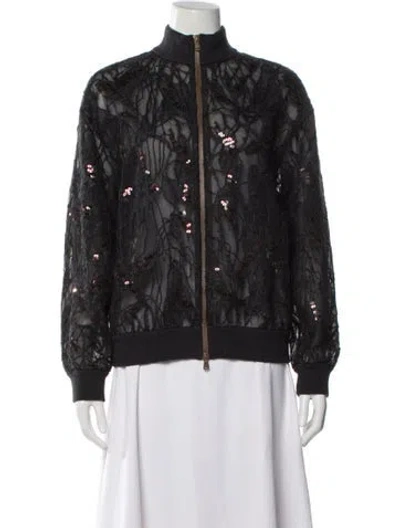 Pre-owned Brunello Cucinelli Silk Bomber Jacket W/ Tags In Blue