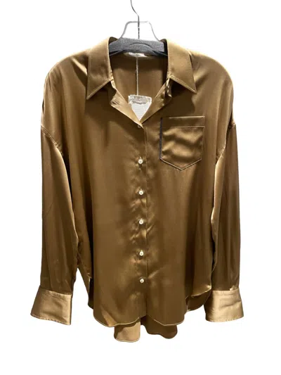 Brunello Cucinelli Silk Button-down Shirt In Bronze In Gold