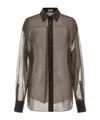 Brunello Cucinelli Sheer Long Sleeve Buttoned Cuff Shirt In Brown