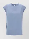 Brunello Cucinelli Silk Cap Sleeve T-shirt With Keyhole Back In Blue
