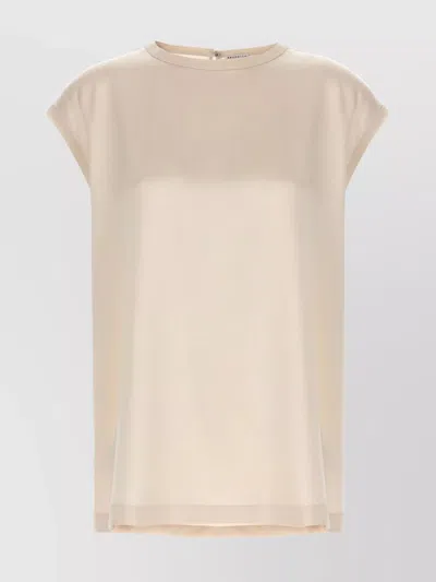 BRUNELLO CUCINELLI SILK CAP SLEEVE TOP WITH KEYHOLE BACK